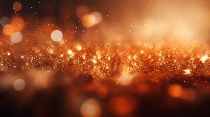Obraz na płótnie Canvas An abstract setting with fiery red and rose gold particles. Luminous firelight shine particles bokeh on a burnt orange background. Rose gold foil texture created with AI technology