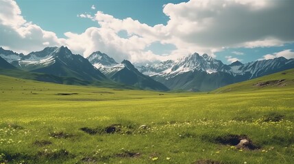 Beautiful natural landscape with green meadows and clear blue sky
