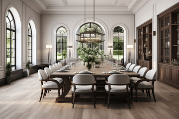 Fototapeta na wymiar Luxury dining room interior design. 3D Rendering.