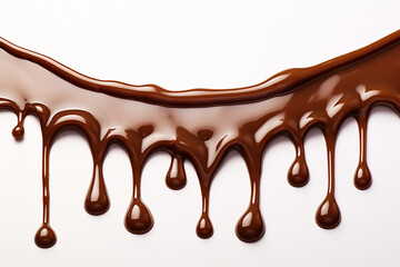 Close up of chocolate syrup leaking on white background 