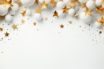 White and golden stars confetti on white background