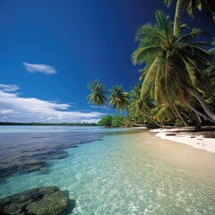 Serene Tropical Paradise Tranquil Bay on an Idyllic Island with Palm Trees and Azure Waters