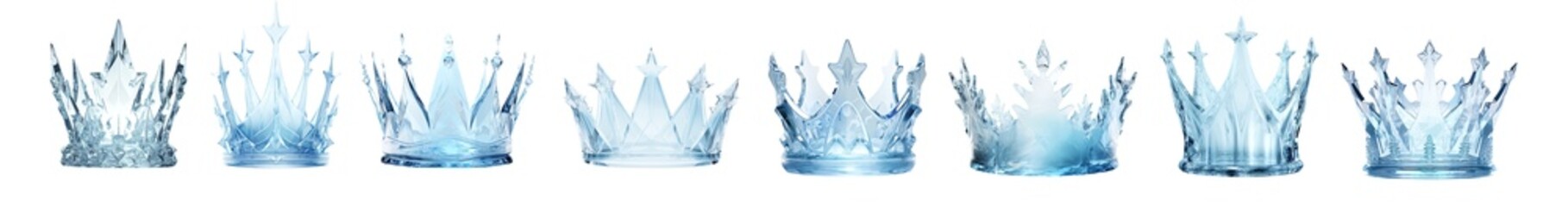 Crystal or ice crowns isolated, set of crystal crowns on a transparent background, collection, png