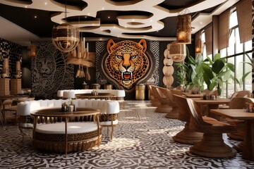 African cafe interior in wild animal style