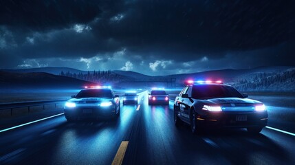 image of police cars driving on a highway at night