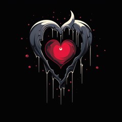 A bleeding heart with wings on a black background. - obrazy, fototapety, plakaty