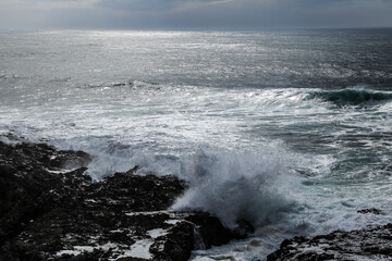 Brave Atlantic Ocean on a stormy day in Porto Covo, Portugal