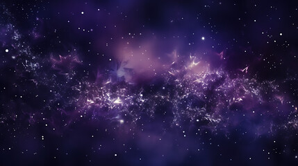 Obraz premium An abstract scene with royal purple and silver particles. Ethereal moonlight shine particles bokeh on a midnight black background. Silver foil texture created with AI technology