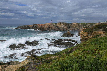 Brave Atlantic Ocean on a stormy day in Porto Covo, Portugal