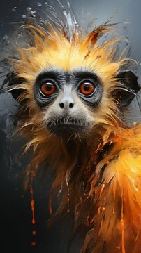 AI generated illustration of an art piece of a portrait of an orange monkey