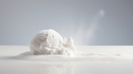  a pile of white powder sitting on top of a white counter top next to a bottle of white liquid on top of a white towel.  generative ai - obrazy, fototapety, plakaty
