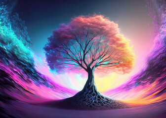 A Tree with Pink Leaves on a Small Island