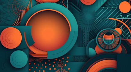 Abstract teal and orange geometric background with circles