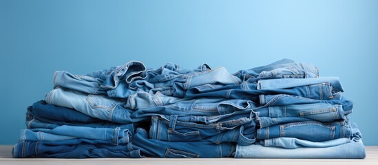 A variety of various tones of blue denim piled on top of each other
