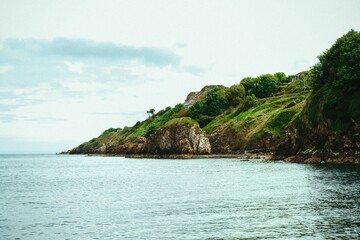 Stunning seascape view of rocky cliff overlooking the Atlantic Ocean on the Emerald Isle of Ireland