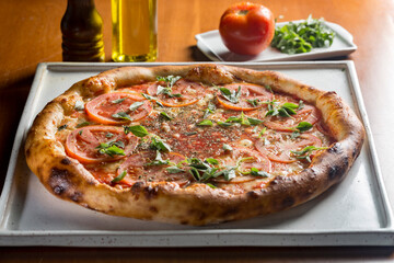 pizza with mushrooms and tomatoes