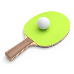 Green ping pong racket for table tennis with ball isolated on white background