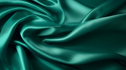 Obraz premium Beautiful background luxury cloth with drapery and wavy folds of green color creased smooth silk satin material texture. Abstract monochrome luxurious fabric background