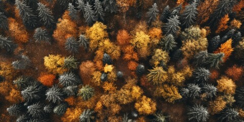Naklejka na ściany i meble Autumn pine forest photography, AI generated 