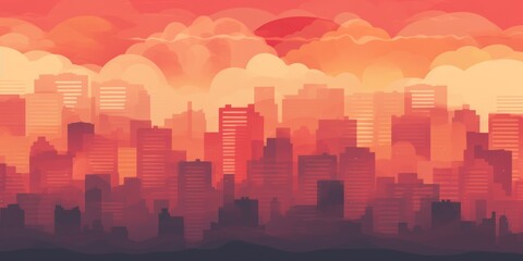 Abstract urban sunset, AI generated 