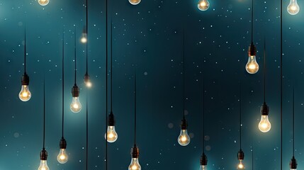  a group of light bulbs hanging from the ceiling of a room with stars on the ceiling and a blue background.  generative ai