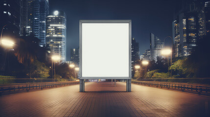 Blank white mockup of empty, vertical billboard. Shield for advertising on city streets, template. 