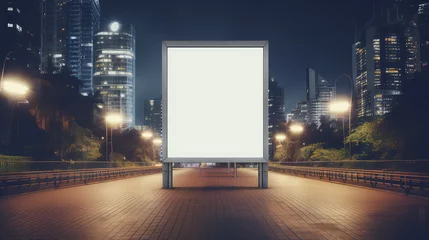 Fotobehang Blank white mockup of empty, vertical billboard. Shield for advertising on city streets, template.  © dinastya