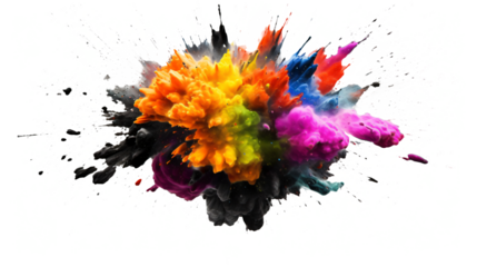 explosion in different colored flour isolated against transparent background