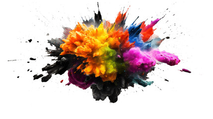 explosion in different colored flour isolated against transparent background