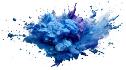 blue explosion of colored flour isolated against transparent background