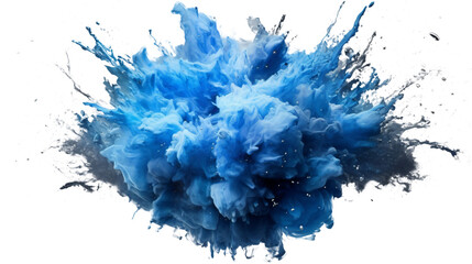 blue explosion of colored flour isolated against transparent background