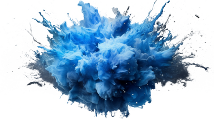 blue explosion of colored flour isolated against transparent background