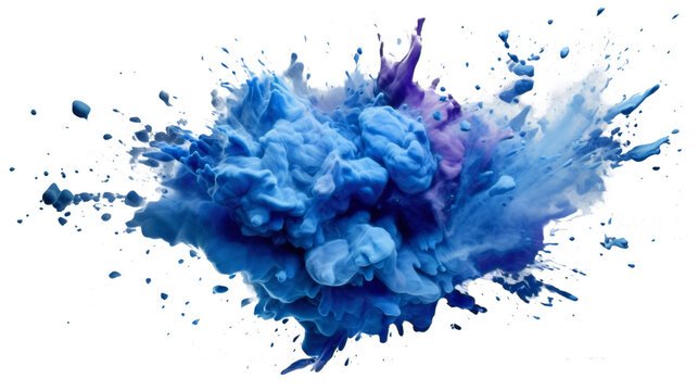 blue explosion of colored flour isolated against transparent background