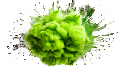 green explosion of colored flour isolated against transparent background