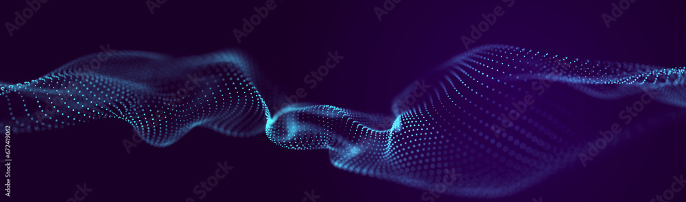 Poster abstract background grid. data stream. futuristic blue particle wave. 3d rendering.
