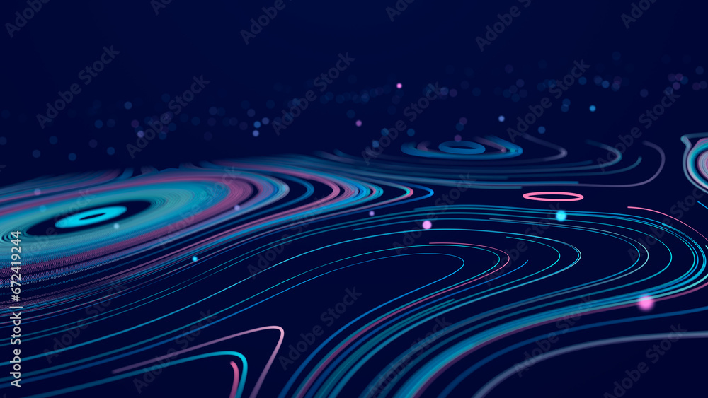 Aufkleber abstract glitter particles in dark space. network data transfer concept. 3d rendering.
