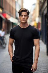 Fototapeta premium Great looking muscular man walking on a city street