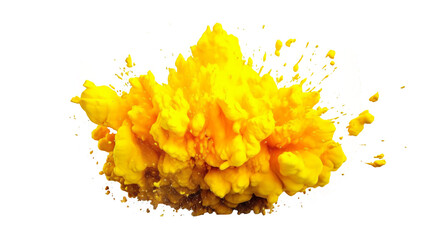 yellow explosion of colored flour isolated against transparent background