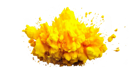 yellow explosion of colored flour isolated against transparent background