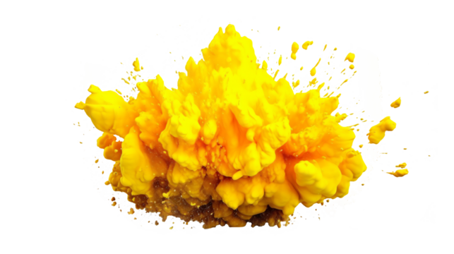 yellow explosion of colored flour isolated against transparent background