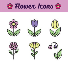 Set of colored flower icons Vector