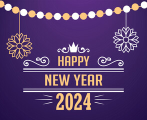 2024 Happy New Year Holiday Abstract Brown And White Design Vector Logo Symbol Illustration With Purple Background