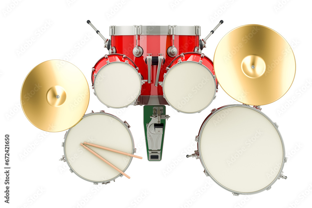 Poster drum kit, top view. 3d rendering isolated on transparent background