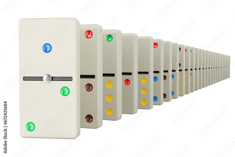 Poster white domino tiles in row, 3d rendering isolated on transparent background