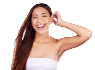 Hair care, cosmetics and portrait of woman with beauty on isolated, png and transparent background....