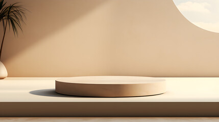 Empty podium: light, beige whispers.