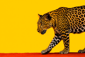 Leopard on a yellow background. Neural network AI generated art