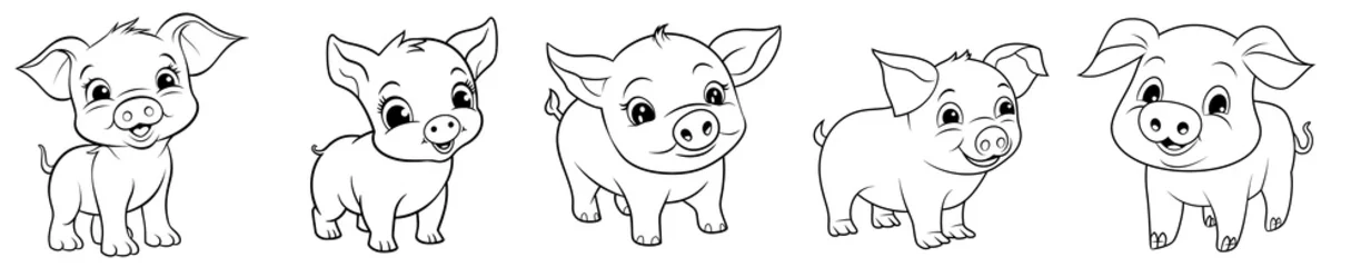 Fotobehang Cute pig, simple thick lines kids and preschool children cartoon coloring book pages. Generative AI © Lubo Ivanko