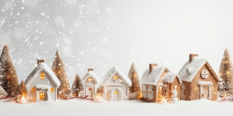 A group of small wooden houses covered in snow. This picture captures the serene beauty of a winter village. Perfect for winter-themed projects or holiday advertisements.