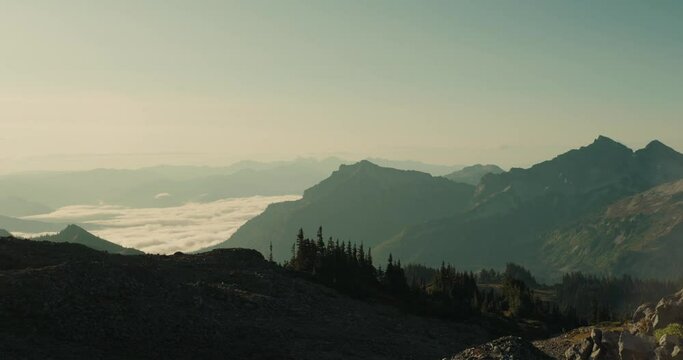 Beautiful view at the area of Mount Rainier with foggy sky in Washington